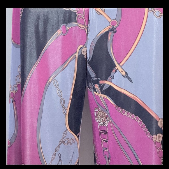 Dots Women’s Satin Strapless Baroque Print Jumpsuit L Pink Black Gold Wide Leg - Picture 10 of 16